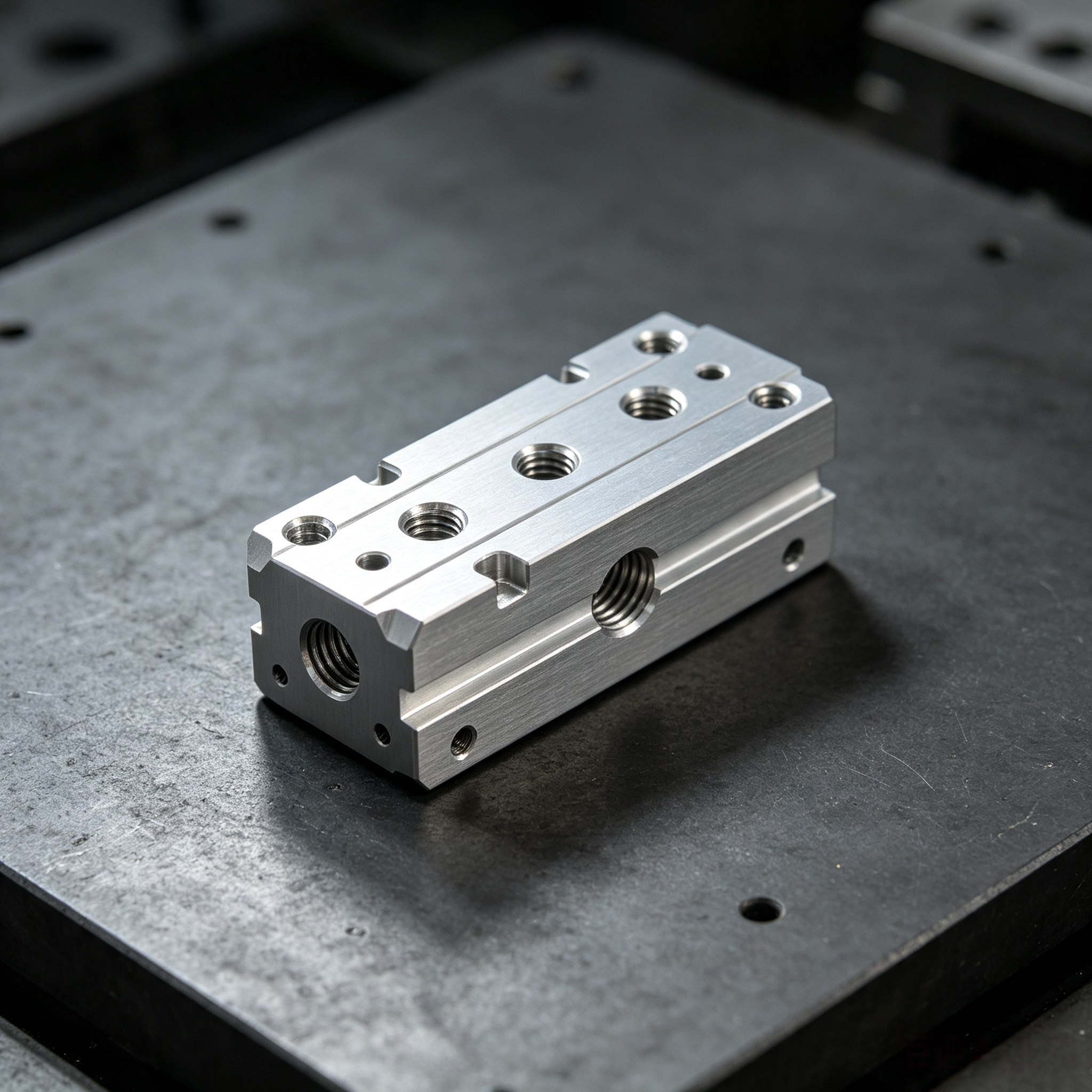 Custom CNC machined aluminum manifold block, precision CNC milling aluminum part with threaded holes for automation equipment